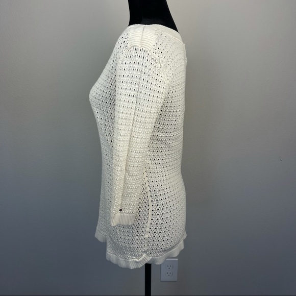 Tommy Hilfiger Open Knit Cotton 3/4 sleeve sweater top boat neck size S - Picture 8 of 14